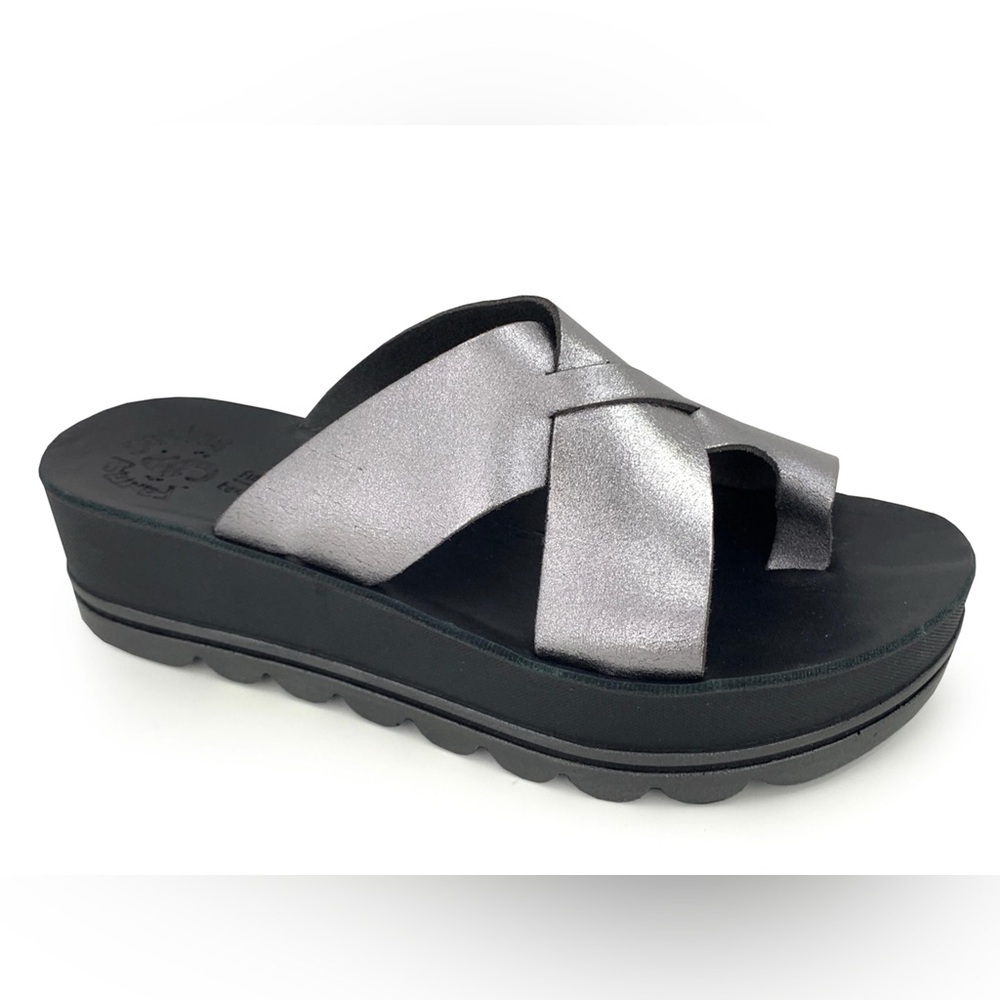 Fantasy Sandals Greece Clara Platform Slide Pewter Comfort